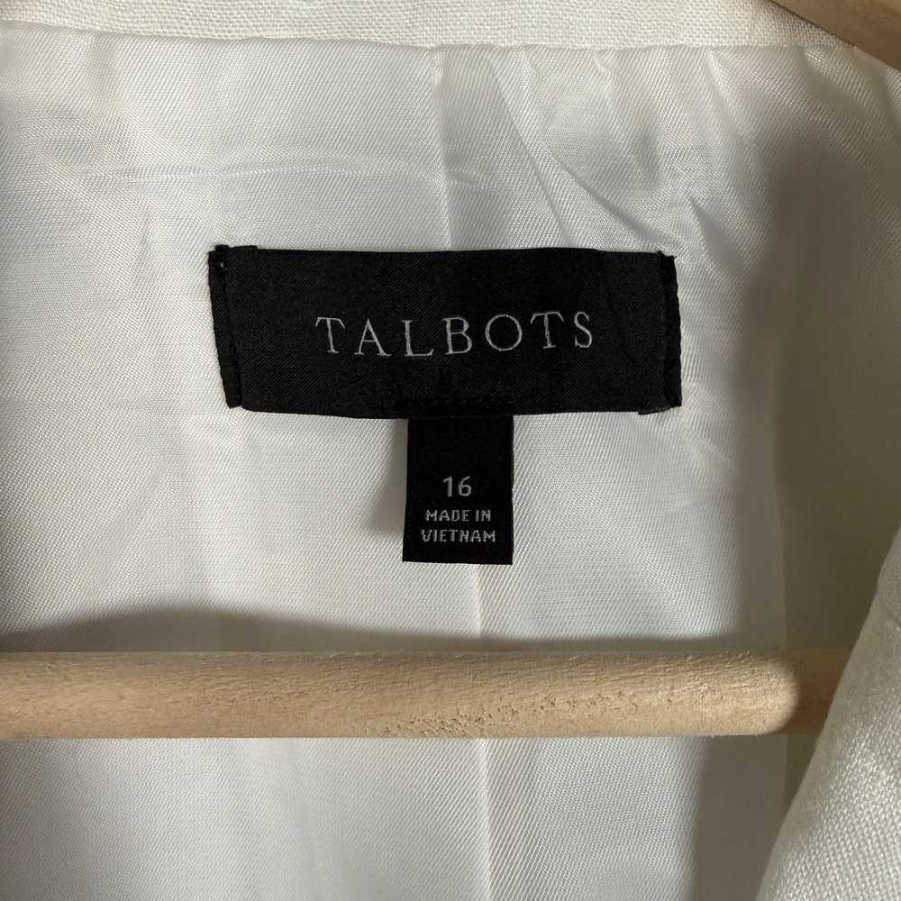Talbots Sz 16 Blazer Jacket White Linen Single Breasted One Button Office Career - Picture 6 of 10